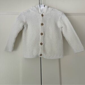 Carter's White Knit Cotton Cardigan Sweater Baby Boy Girl W/ Hood 12 Months